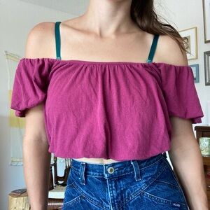 We The Free pink off the shoulder cropped shirt